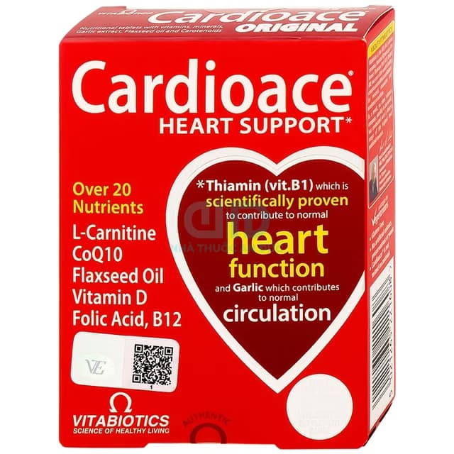 Mặt trước hộp Cardioace Original 30 viên của Vitabiotics hỗ trợ sức khỏe tim mạch