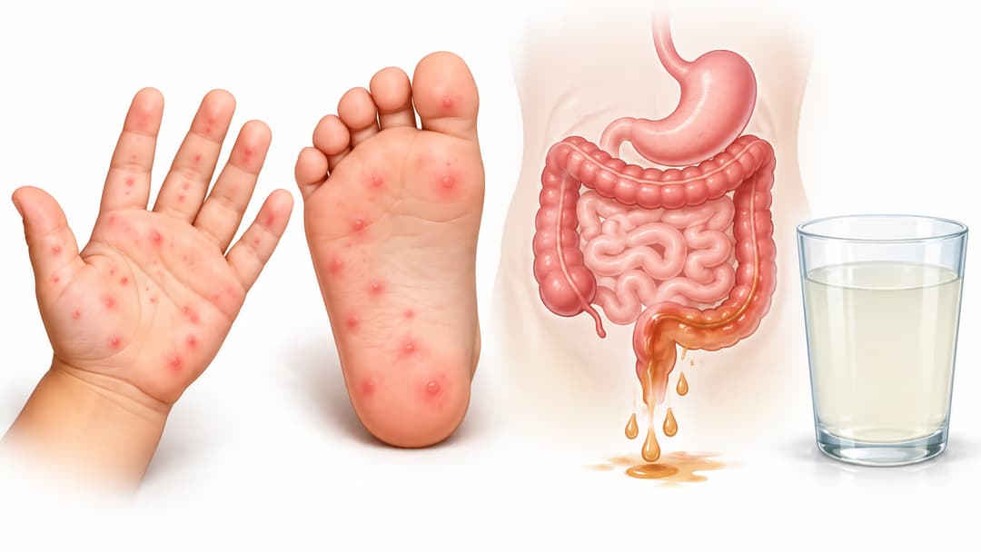 Trẻ bị tay chân miệng kèm tiêu chảy: Nguyên nhân và cách chăm sóc an toàn tại nhà