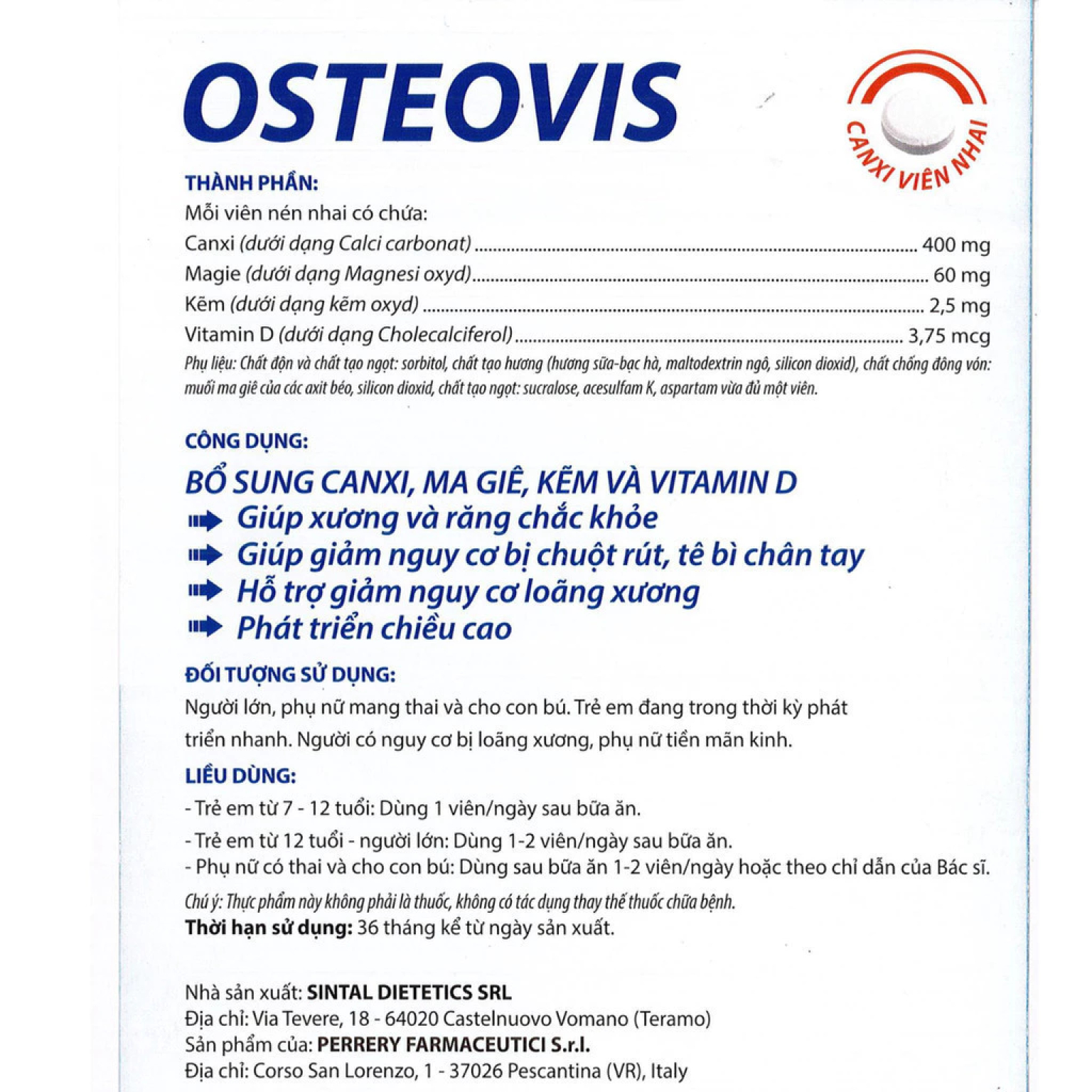 Bao bì và viên uống Osteovis