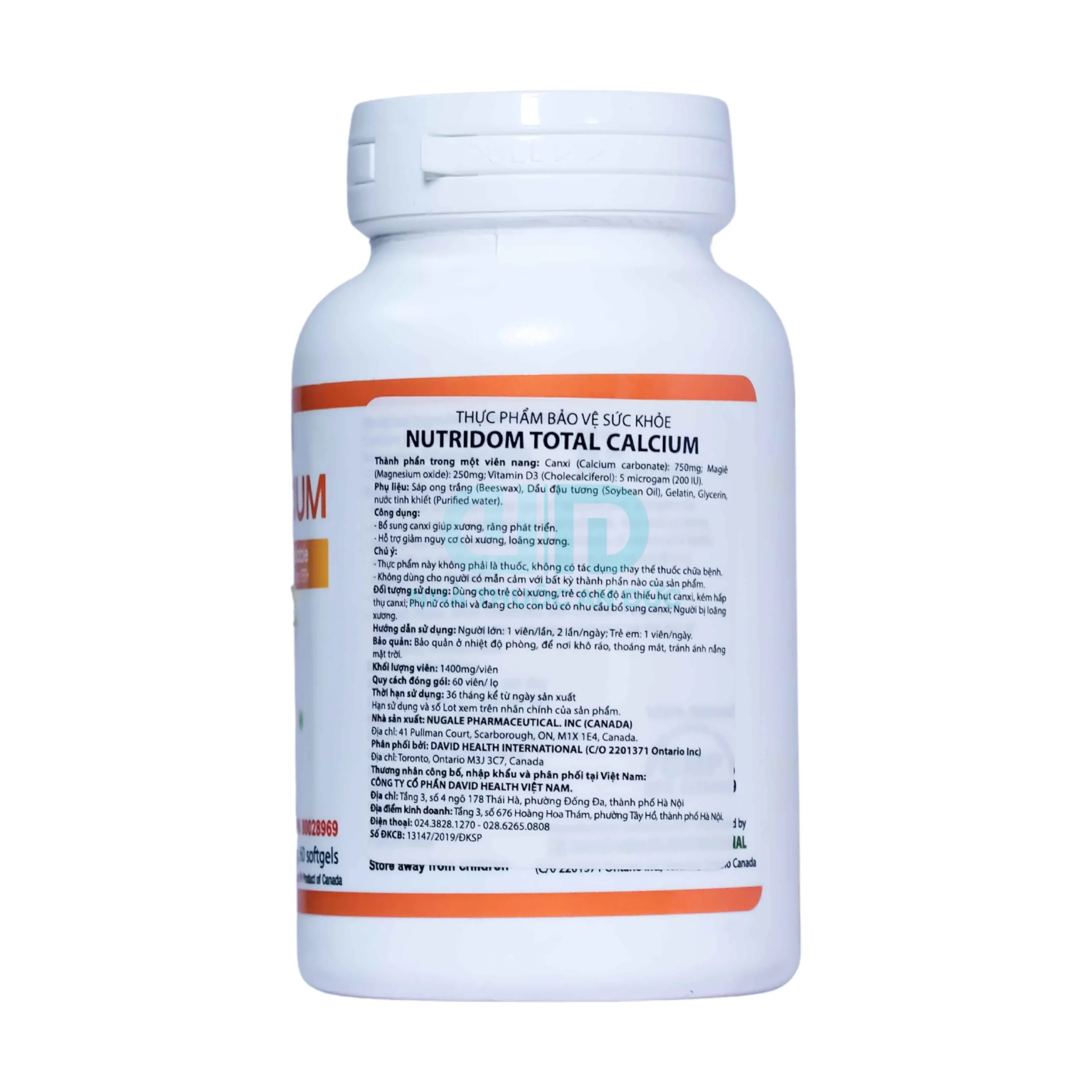 Thông tin thành phần và hướng dẫn sử dụng trên nhãn Nutridom Total Calcium