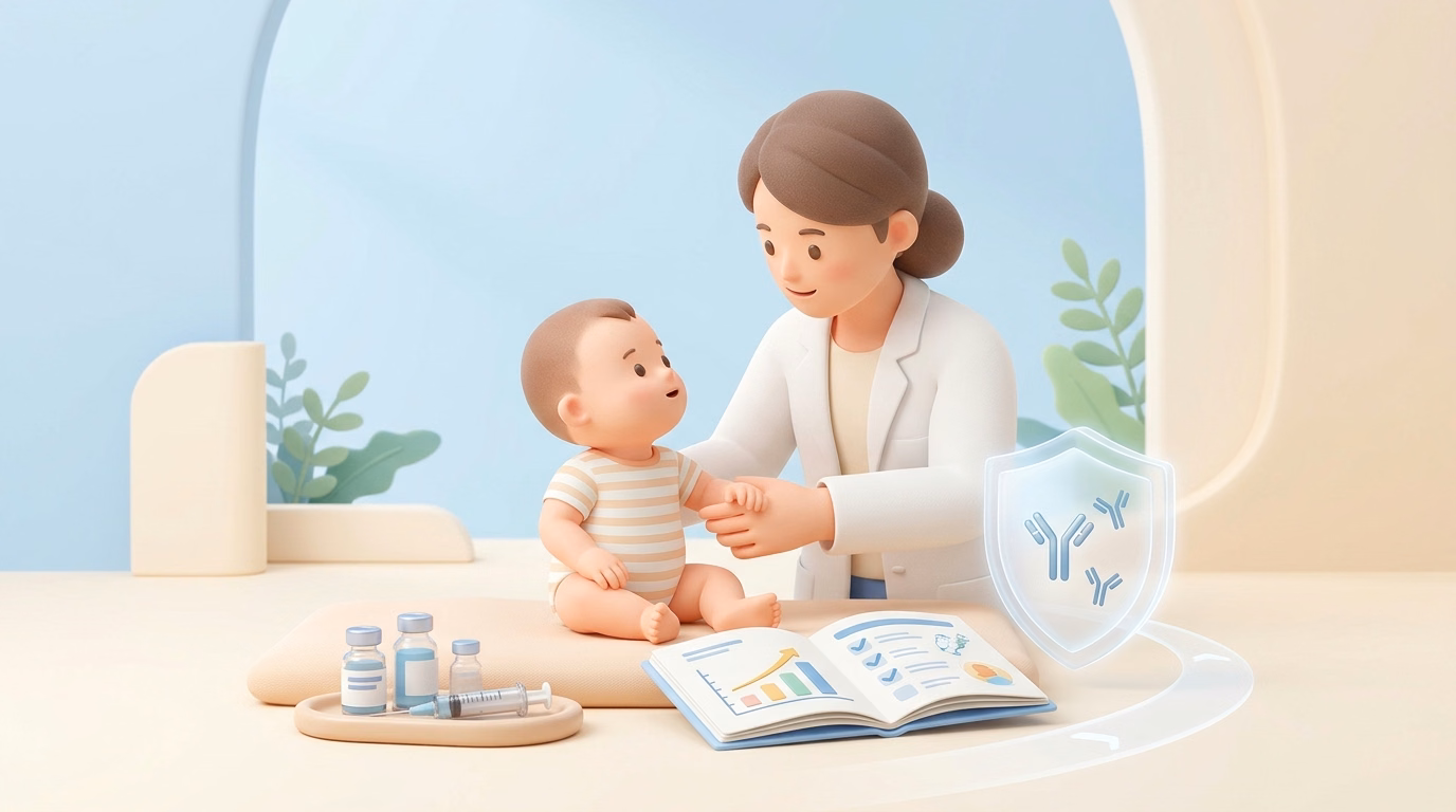 Minh họa y khoa về khám sàng lọc tiêm chủng và theo dõi lịch tiêm vắc xin an toàn cho trẻ nhũ nhi