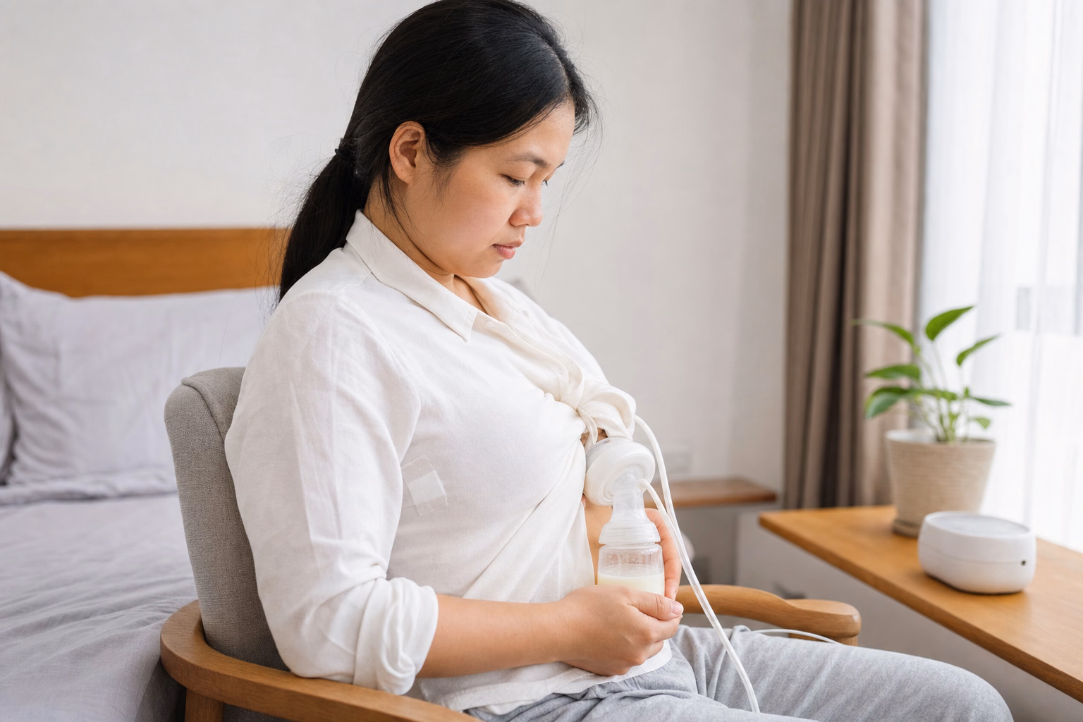Mẹ duy trì nguồn sữa bằng máy hút sữa sau điều trị áp xe vú