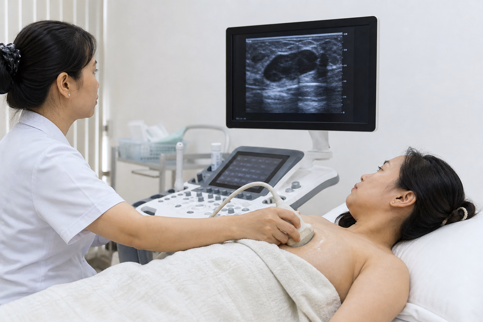 Siêu âm vú để kiểm tra ổ dịch nghi áp xe vú