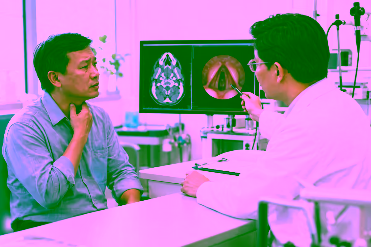 Bác sĩ tai mũi họng tư vấn cho người bệnh có dấu hiệu ung thư họng
