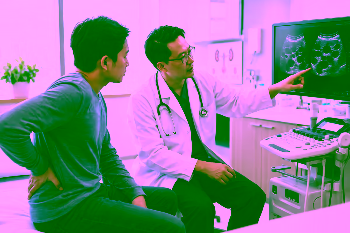 Bác sĩ thận học giải thích hình ảnh siêu âm nhiều nang thận cho người bệnh