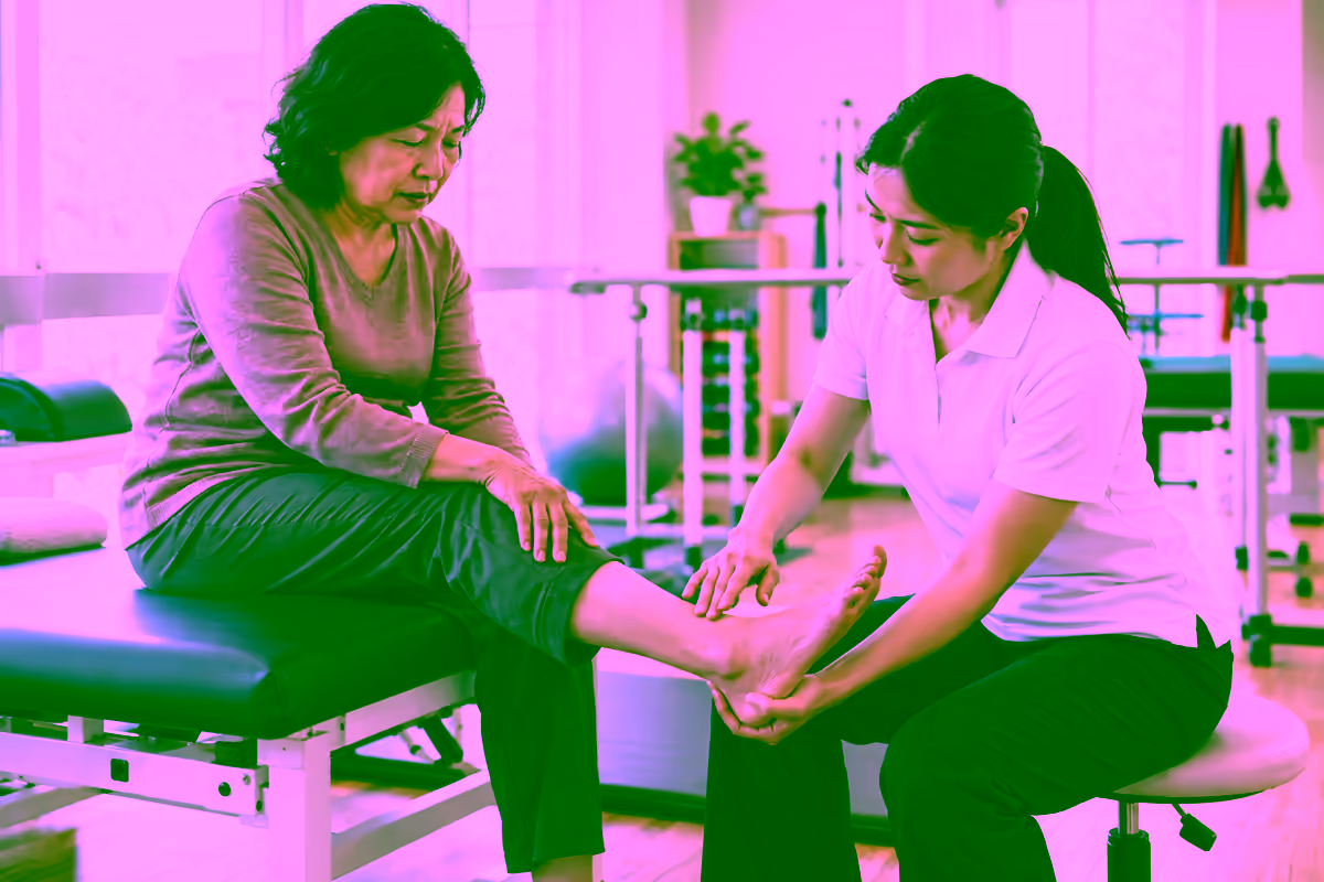 Thoái hóa khớp cổ chân gây đau được chuyên viên vật lý trị liệu kiểm tra