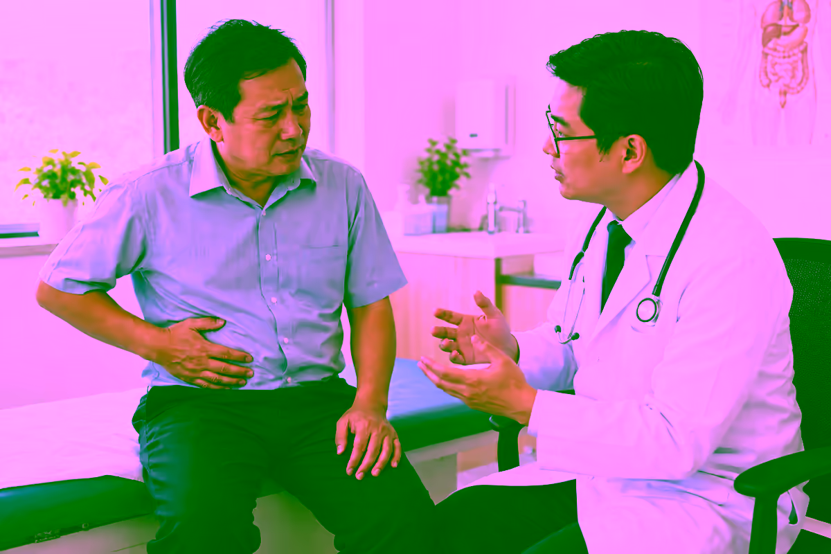 Thoát vị thành bụng gây đau vùng bụng được bác sĩ thăm khám