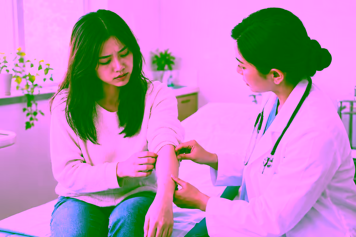 Bệnh thủy đậu với tổn thương da nhẹ được bác sĩ kiểm tra