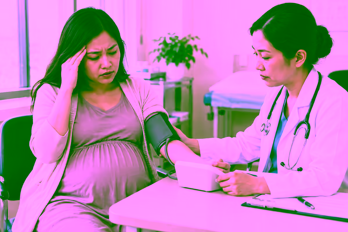 Tiền sản giật với thai phụ đau đầu được bác sĩ theo dõi huyết áp
