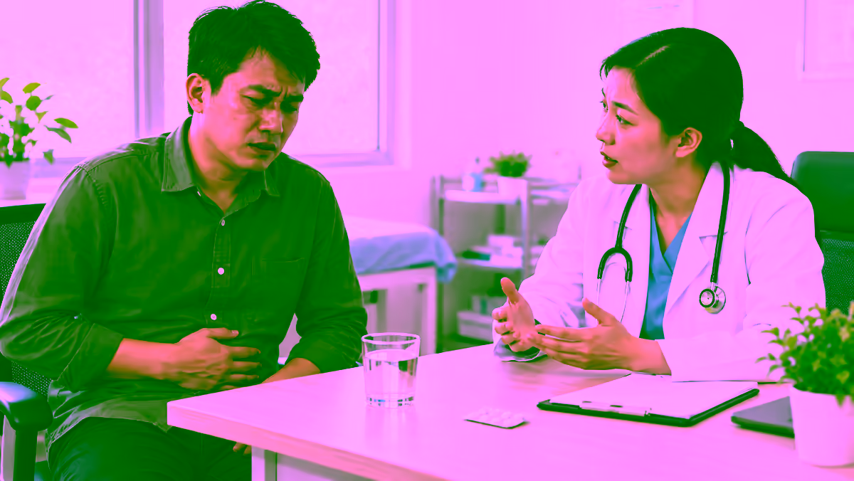 Người bệnh đau quặn bụng được bác sĩ tư vấn bù nước sau dùng kháng sinh