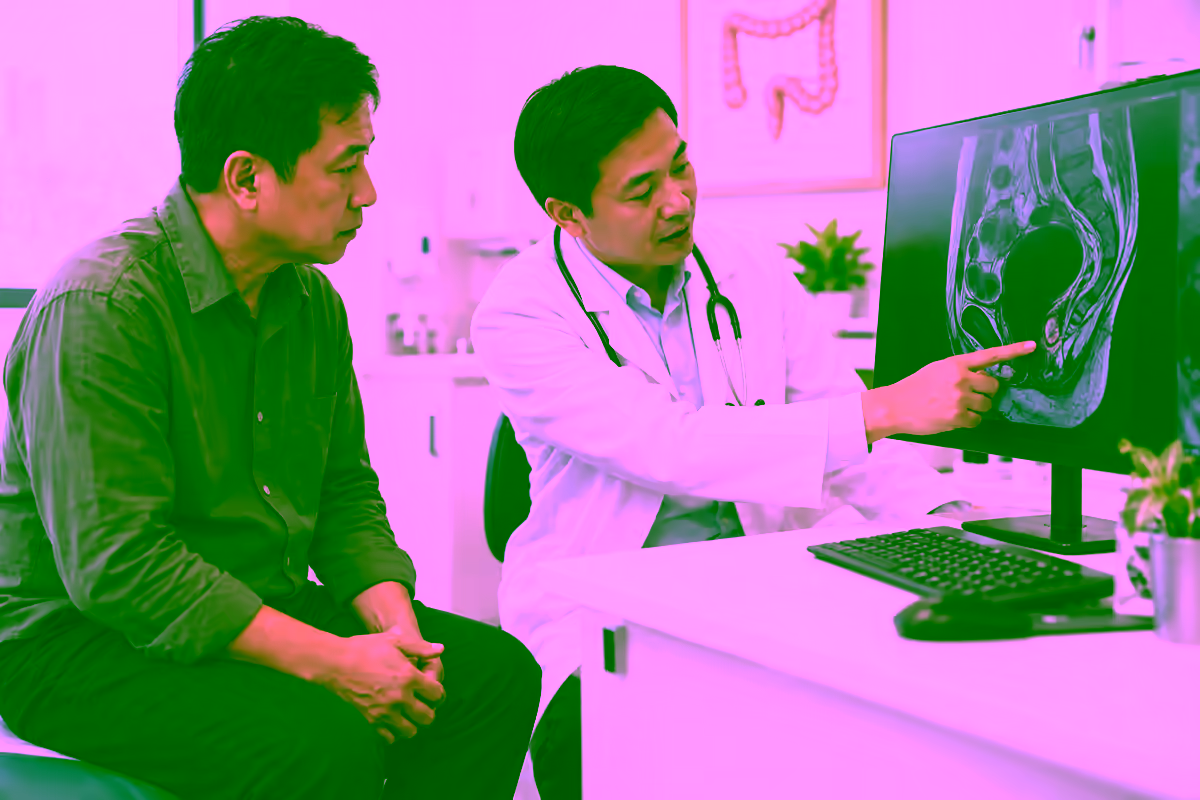 Bác sĩ tiêu hóa xem hình ảnh tổn thương trực tràng giai đoạn sớm