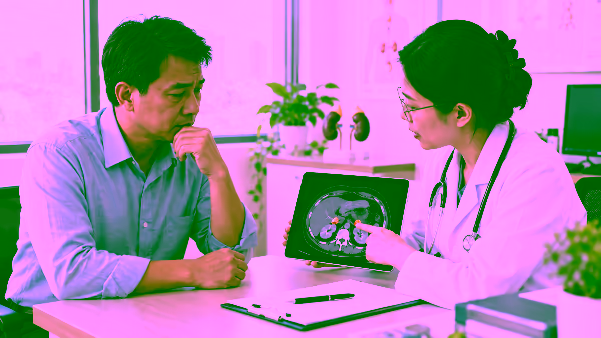 Người bệnh trao đổi với bác sĩ về triệu chứng và hình ảnh tuyến thượng thận