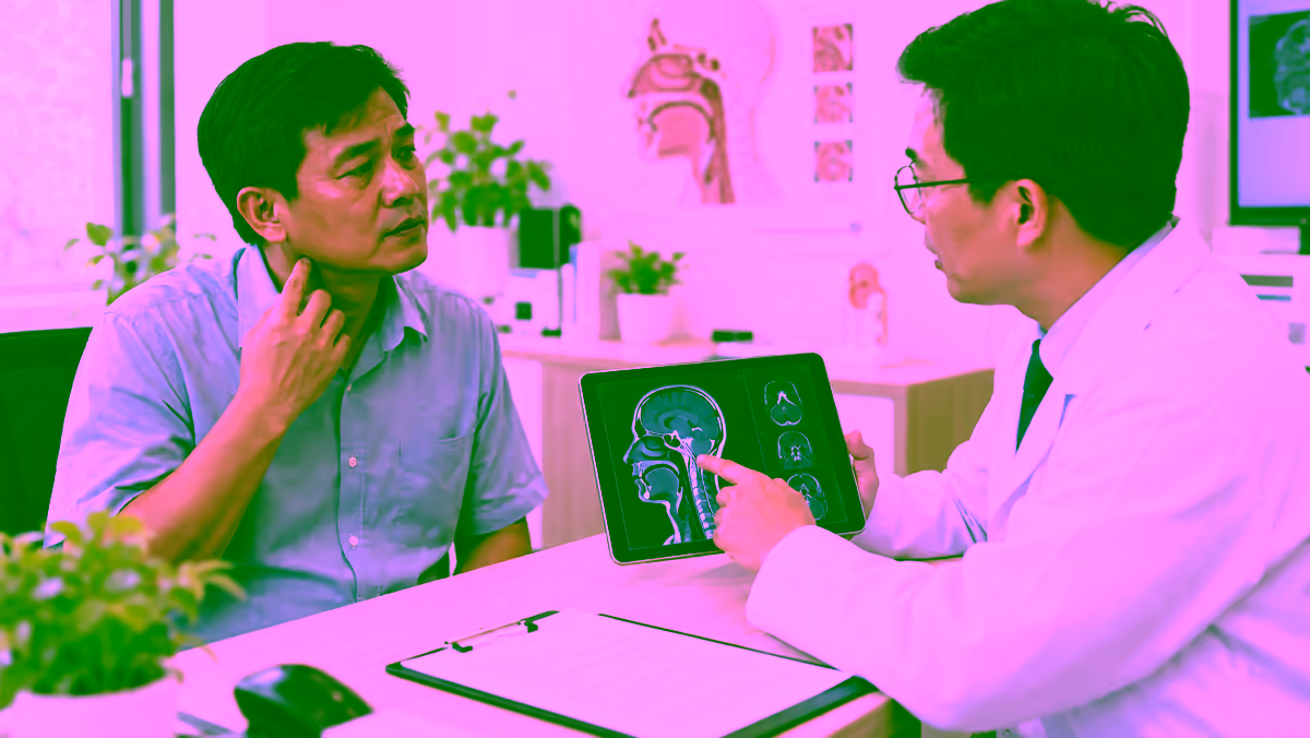 Người bệnh chỉ vùng cổ khi được bác sĩ tai mũi họng tư vấn