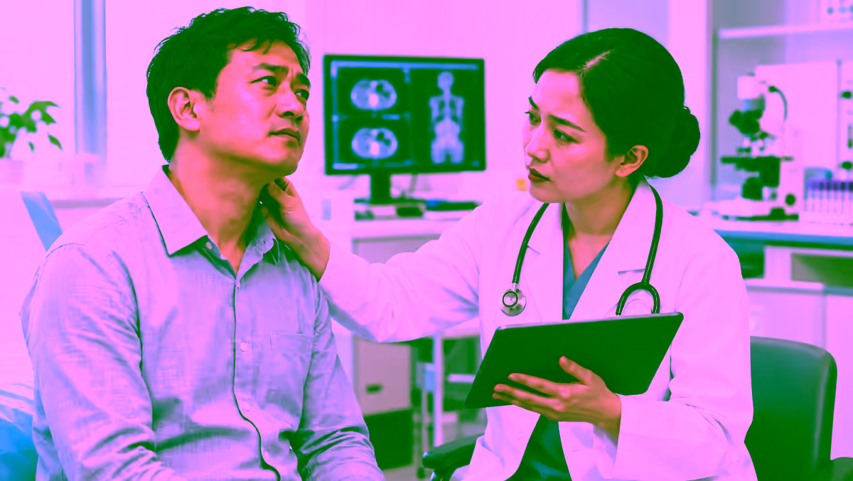 Người bệnh có hạch cổ được bác sĩ huyết học thăm khám