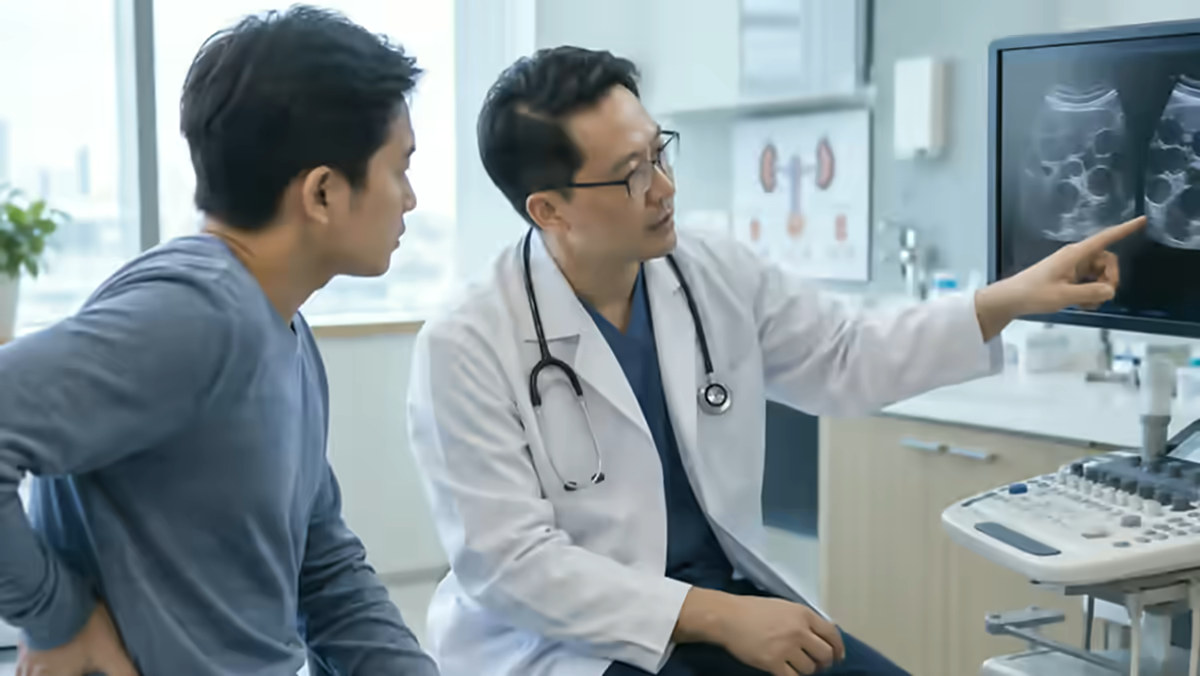 Người bệnh được bác sĩ giải thích hình ảnh siêu âm thận