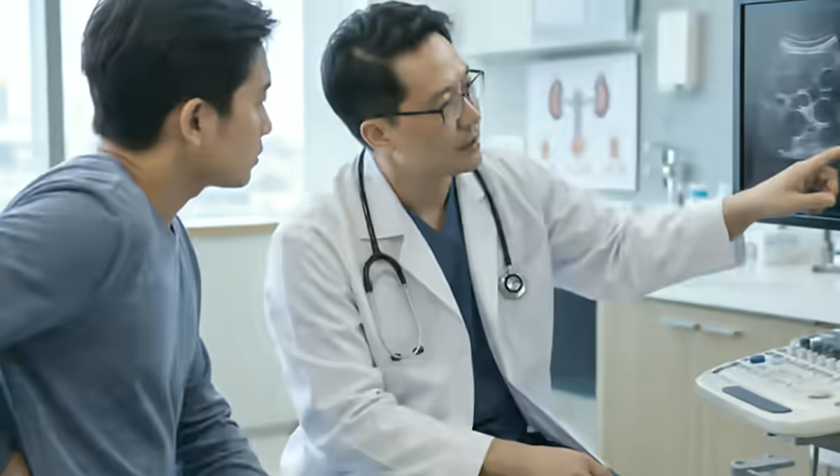 Người bệnh được bác sĩ thận giải thích hình ảnh siêu âm thận