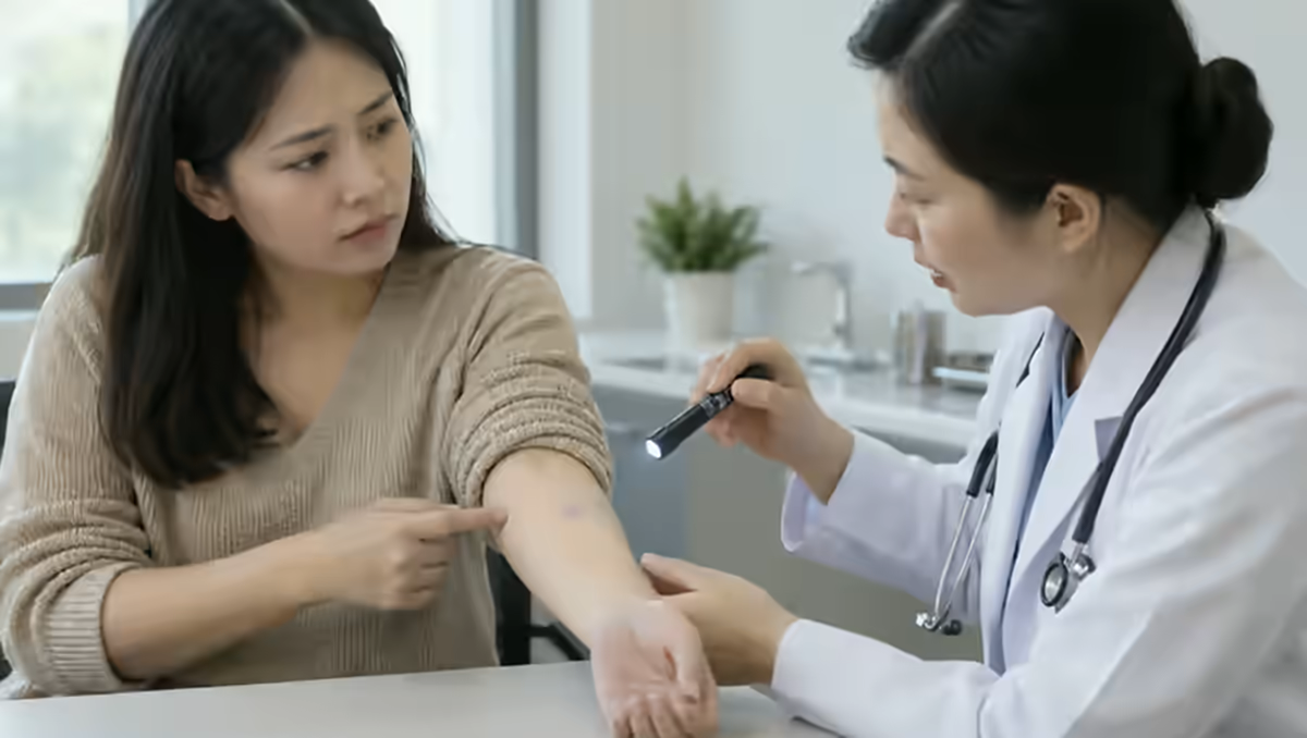 Người bệnh có tổn thương da được bác sĩ da liễu kiểm tra kín đáo
