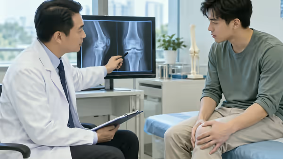 Người bệnh đau và sưng vùng chi được bác sĩ cơ xương khớp kiểm tra