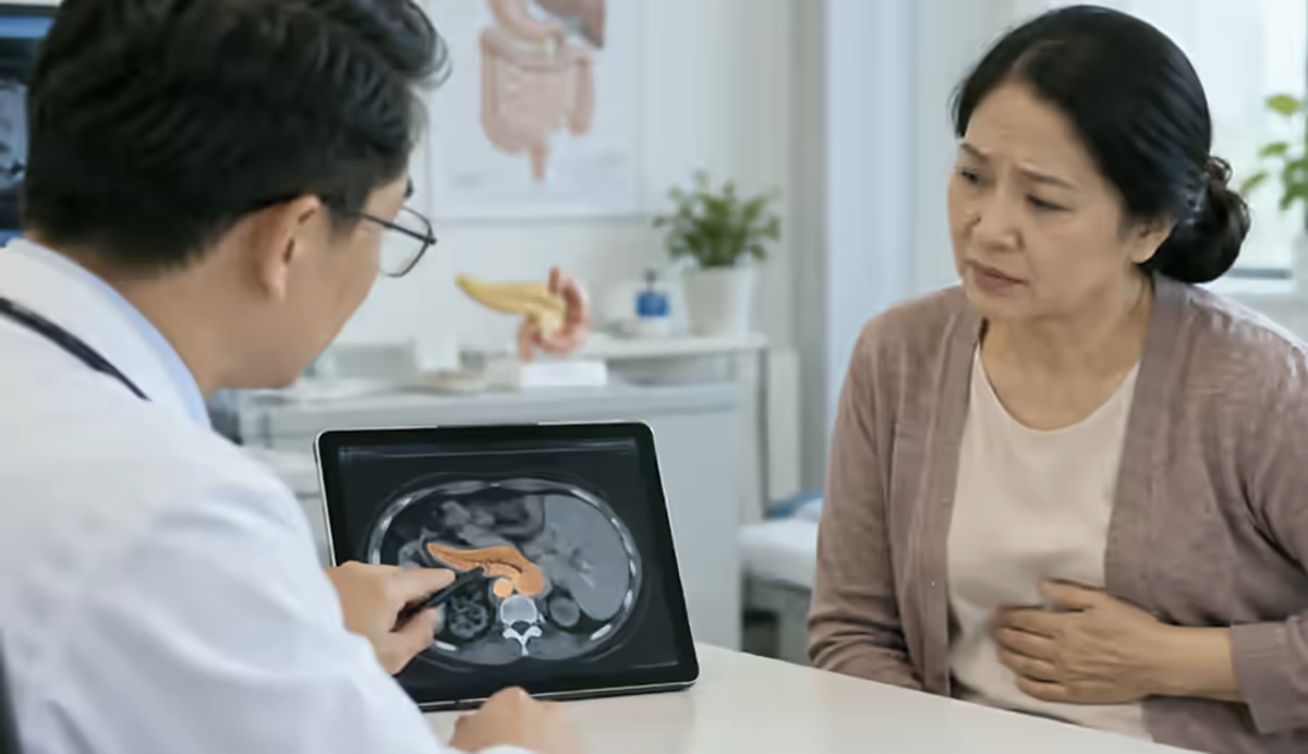 Người bệnh đau bụng và mệt được bác sĩ tiêu hóa kiểm tra