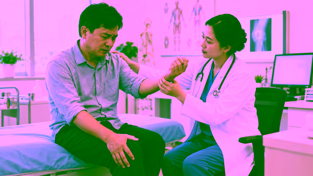 Người bệnh đau nhiều khớp được bác sĩ cơ xương khớp kiểm tra vận động