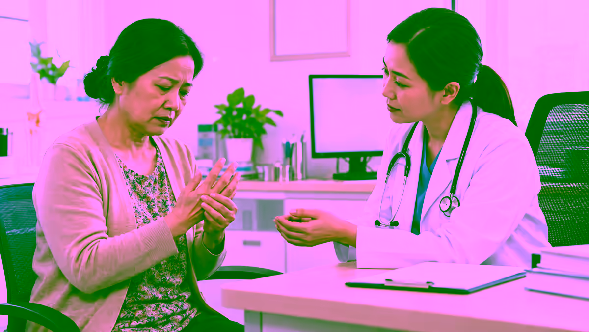 Người bệnh cứng đau bàn tay được bác sĩ cơ xương khớp thăm khám