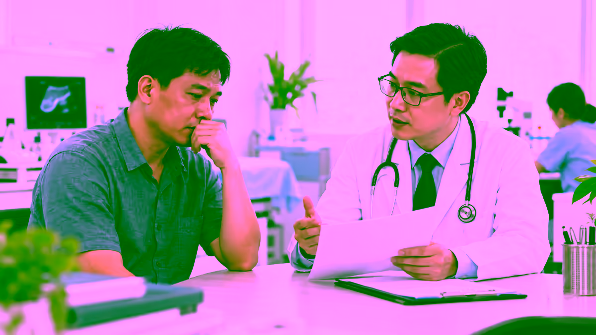 Người bệnh mệt mỏi được bác sĩ gan mật tư vấn và theo dõi xét nghiệm