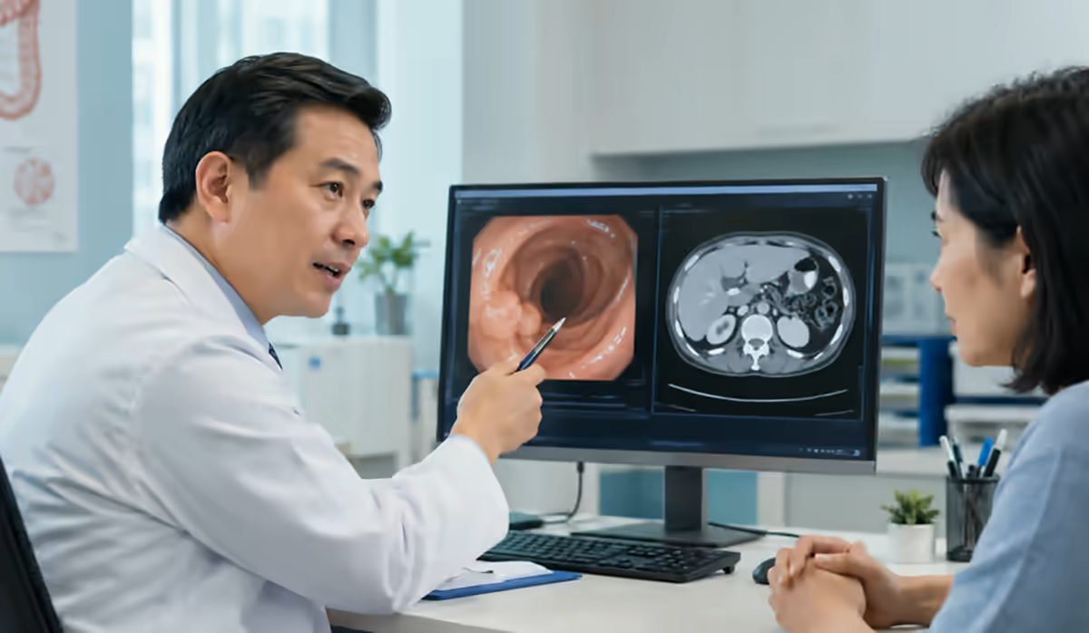 Người bệnh đau bụng được bác sĩ tiêu hóa tư vấn và chỉ định xét nghiệm