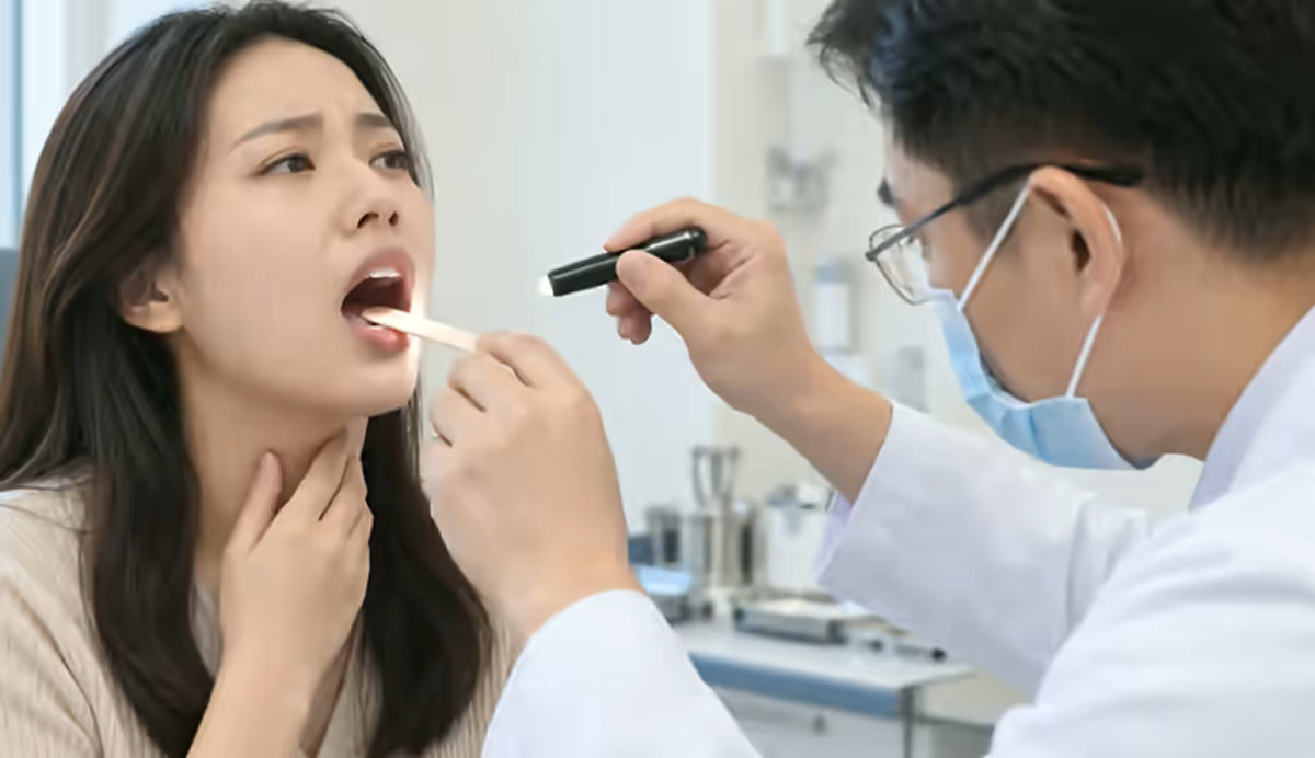 Người bệnh đau họng và khàn tiếng được bác sĩ khám