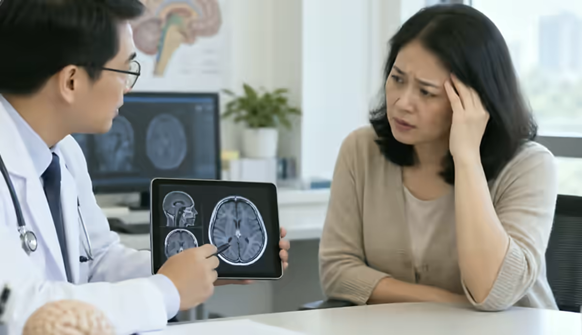 Người bệnh sốt đau đầu được bác sĩ thần kinh thăm khám