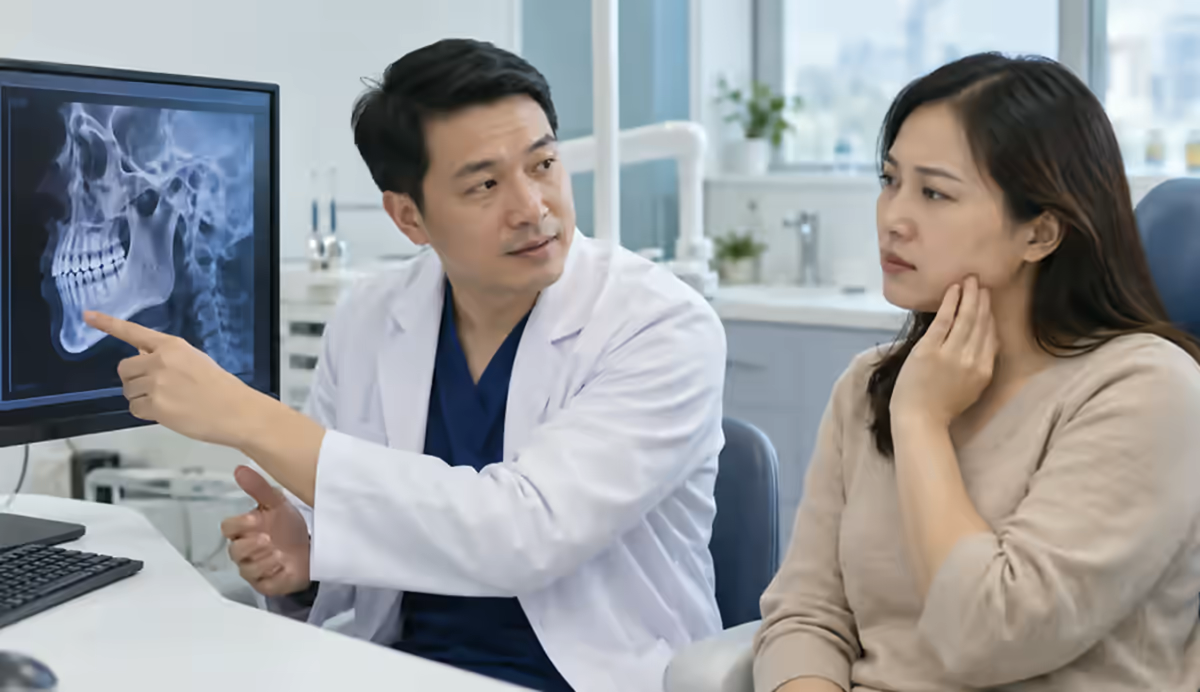 Người bệnh sưng đau vùng hàm được bác sĩ Răng Hàm Mặt giải thích phim X-quang