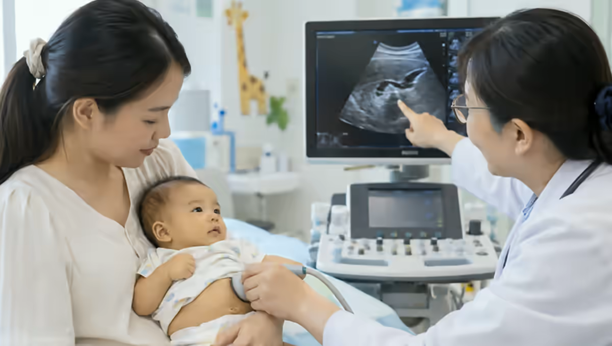 Trẻ được bác sĩ nhi kiểm tra cùng mẹ