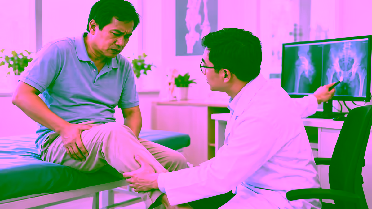Người bệnh đau khớp được bác sĩ cơ xương khớp kiểm tra và xem phim chụp