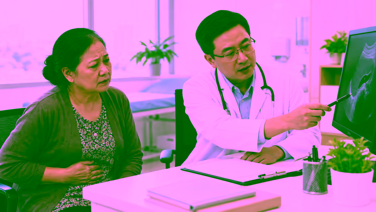 Người bệnh mệt mỏi được bác sĩ gan mật giải thích kết quả siêu âm