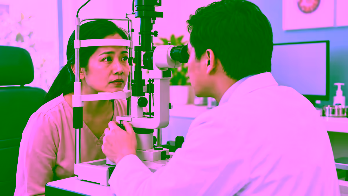Bác sĩ nhãn khoa khám mắt đỏ cho người bệnh