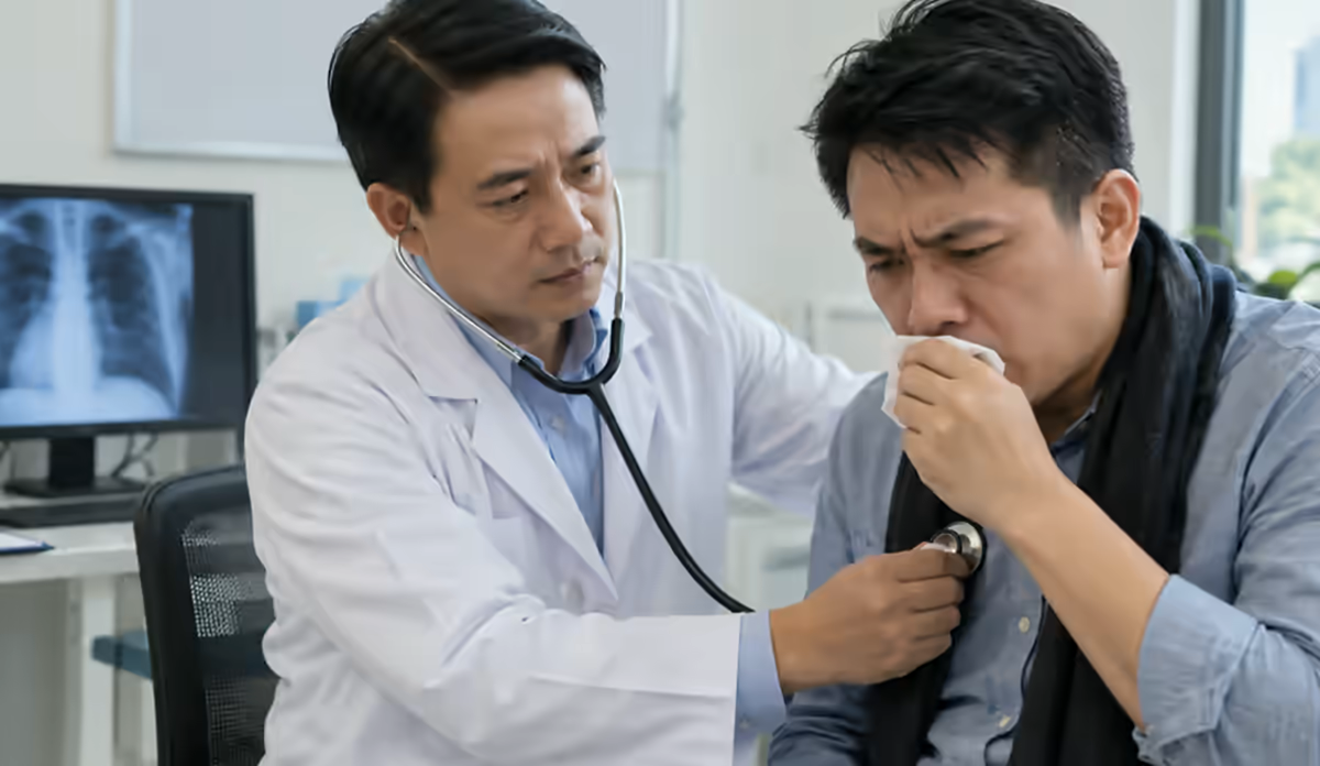 Người bệnh ho khó thở được bác sĩ hô hấp kiểm tra phổi