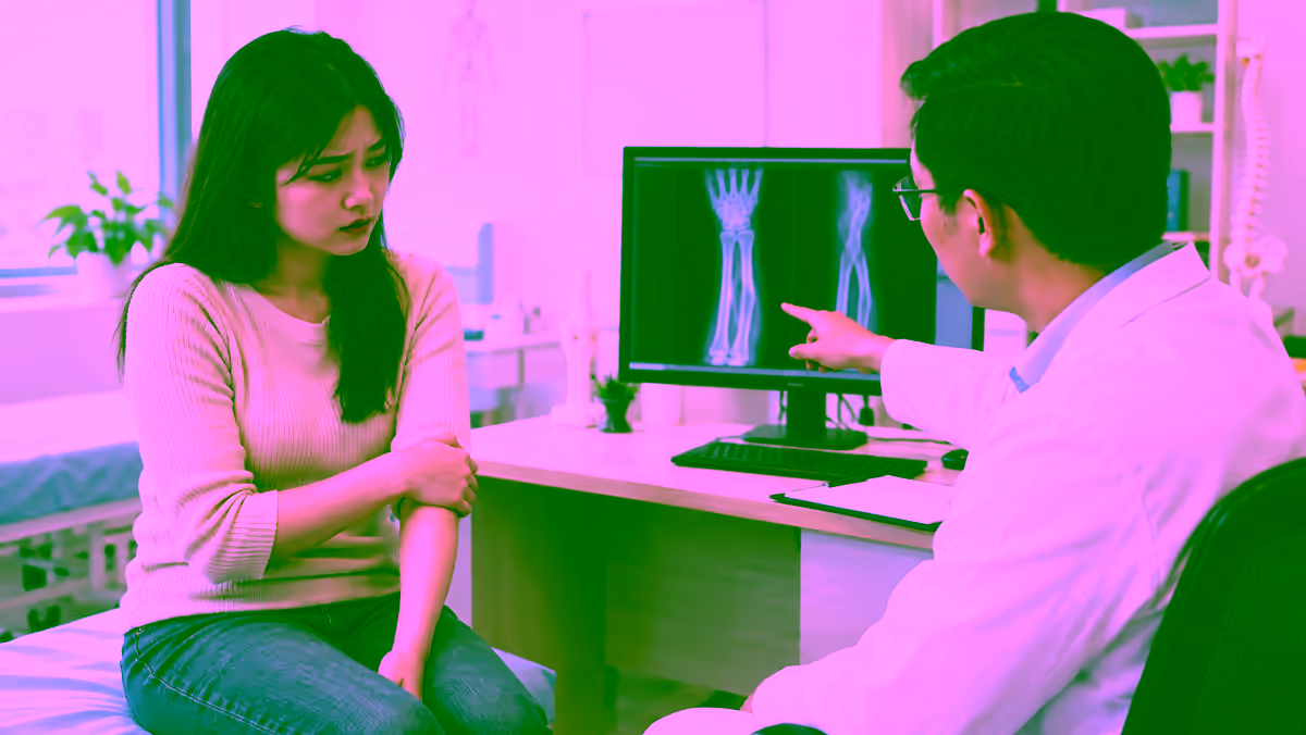 Người bệnh đau xương được bác sĩ cơ xương khớp giải thích phim X-quang