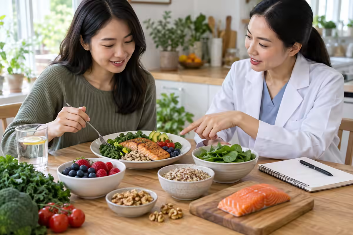 Ăn gì bổ não – người dùng chuẩn bị bữa ăn giàu omega 3 và rau xanh