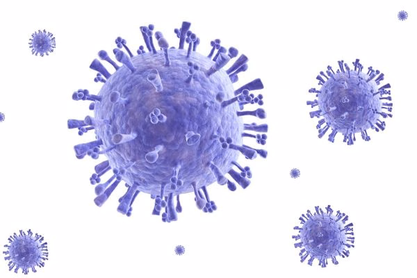 Hình ảnh mô phỏng cấu trúc 3D của hạt virus cúm A với các kháng nguyên glycoprotein bề mặt