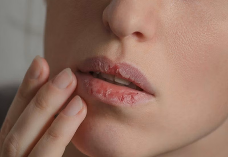 Tổn thương chàm môi ở mức độ khô rát nứt nẻ sâu kèm theo bong vảy từng mảng