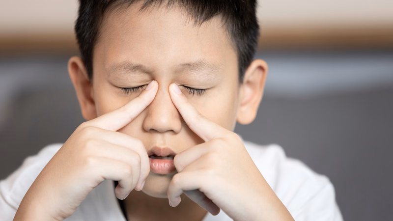 Trẻ nhỏ bị viêm mũi dị ứng do tiếp xúc thường xuyên với mạt bụi và các yếu tố kích thích trong nhà