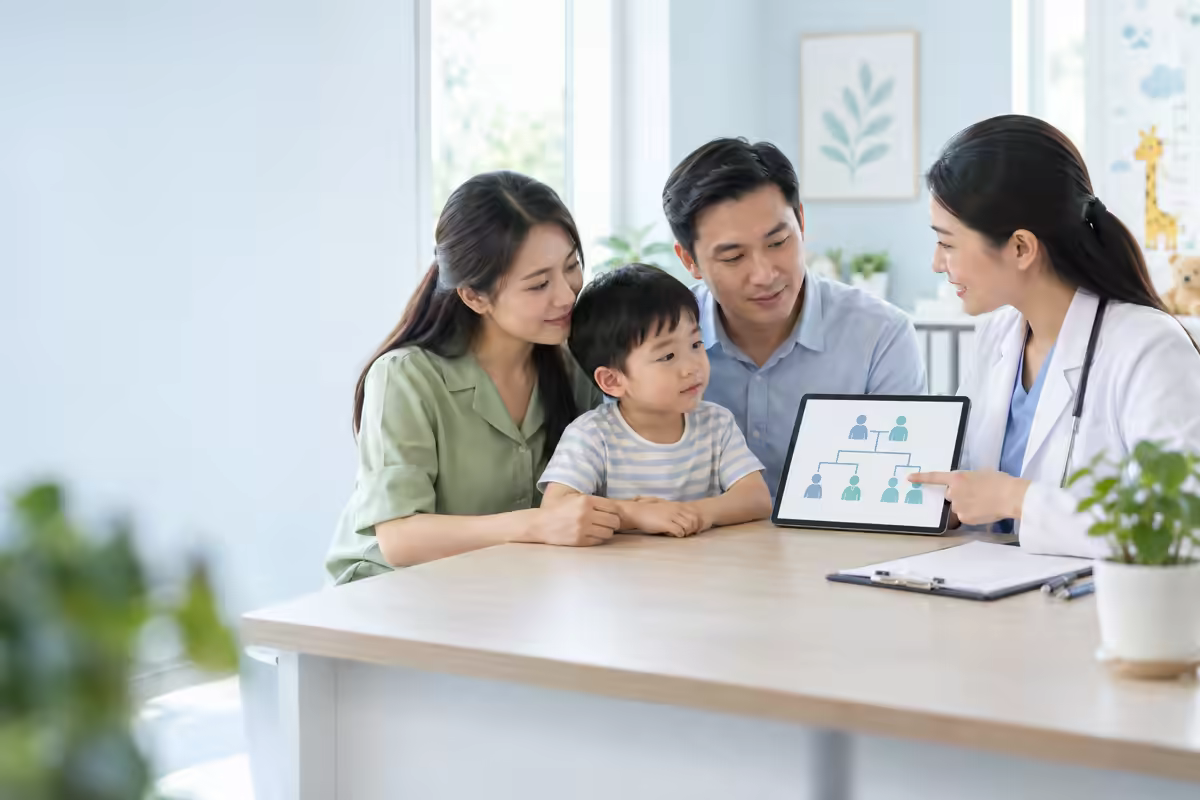 Gia đình trao đổi với chuyên gia di truyền về tiền sử sức khỏe