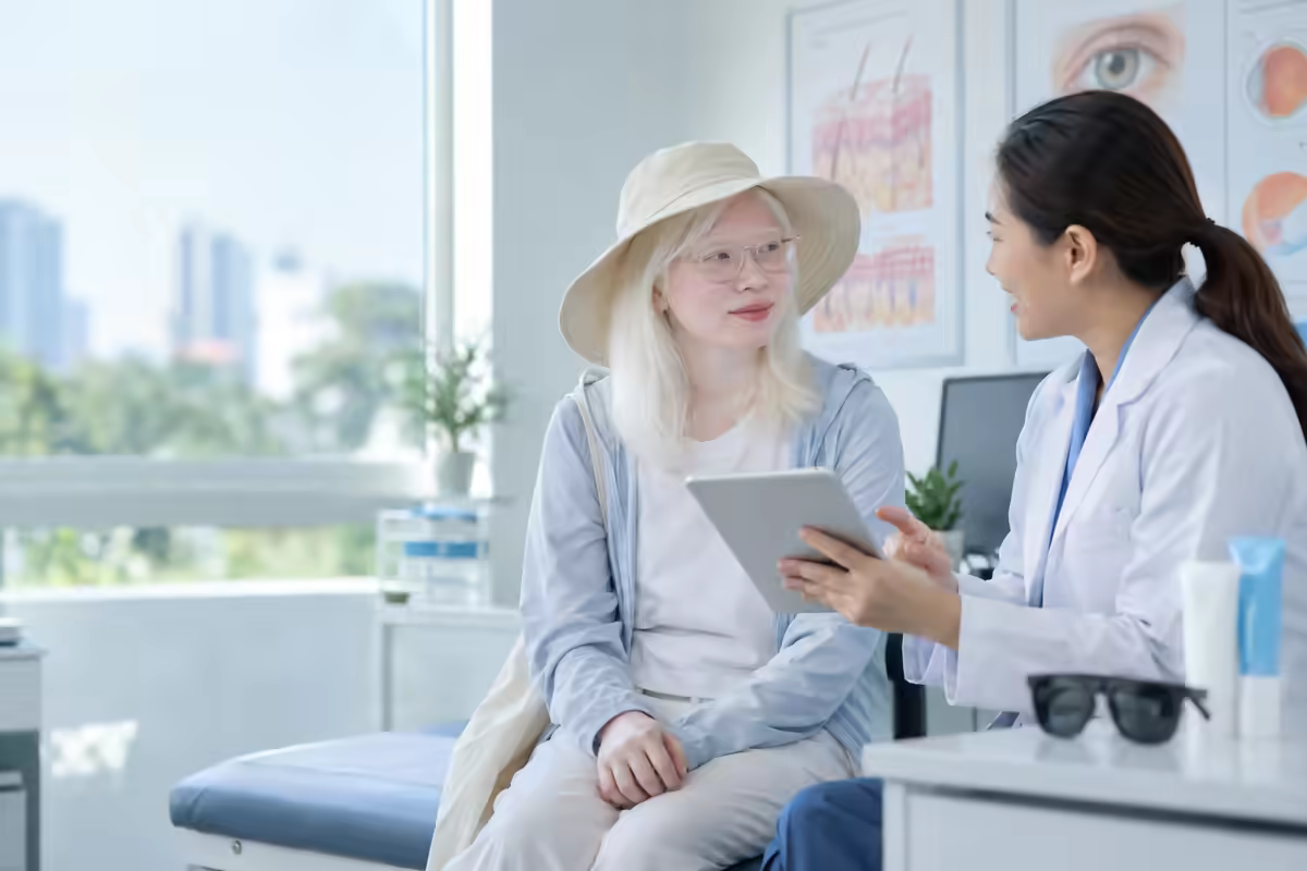 Người mắc bệnh bạch tạng được bác sĩ tư vấn bảo vệ da và thị lực