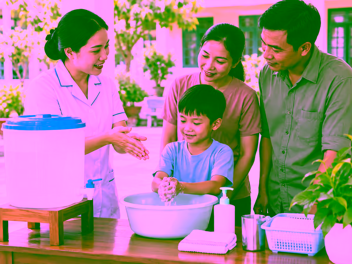 Nhân viên y tế hướng dẫn phòng bệnh tả sau bão lũ