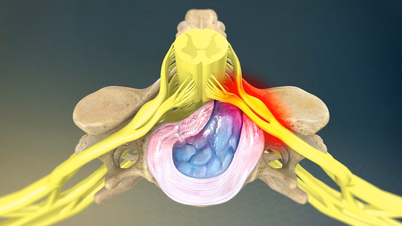 Hình ảnh minh họa vị trí thoát vị đĩa đệm gây tổn thương tủy sống