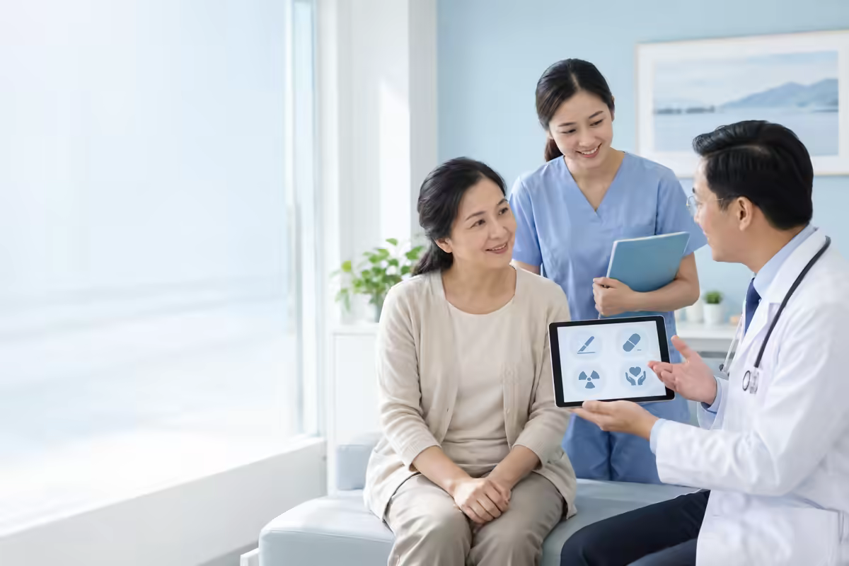 Người bệnh cùng đội ngũ y tế thảo luận các phương pháp điều trị ung thư