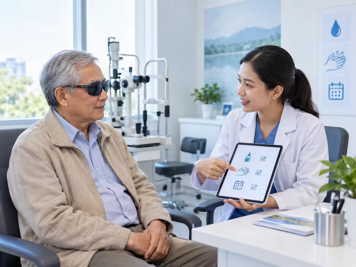 Bác sĩ mắt hướng dẫn chăm sóc sau mổ đục thủy tinh thể