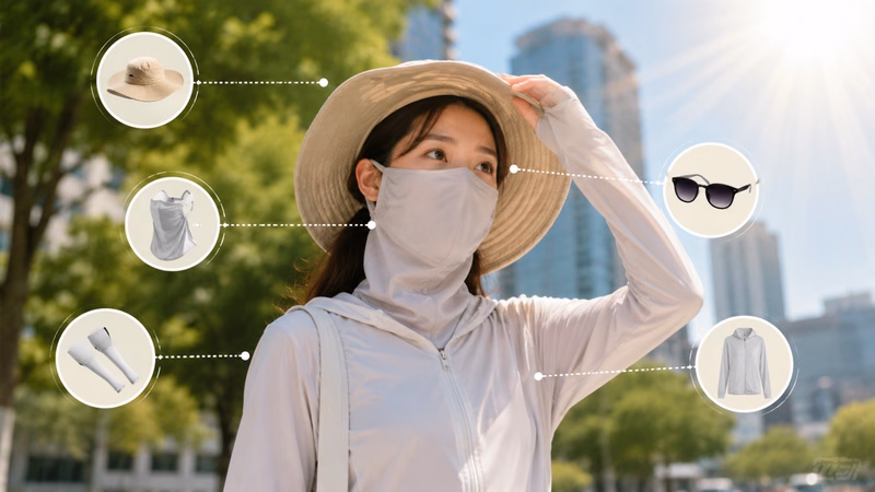 Che chắn vùng đầu và mặt cẩn thận khi di chuyển ngoài trời nắng nóng