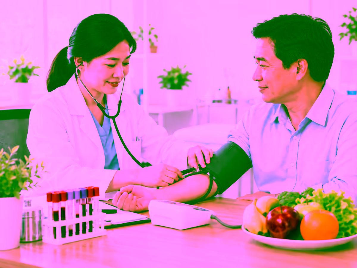 Bác sĩ kiểm tra huyết áp và sức khỏe tuần hoàn