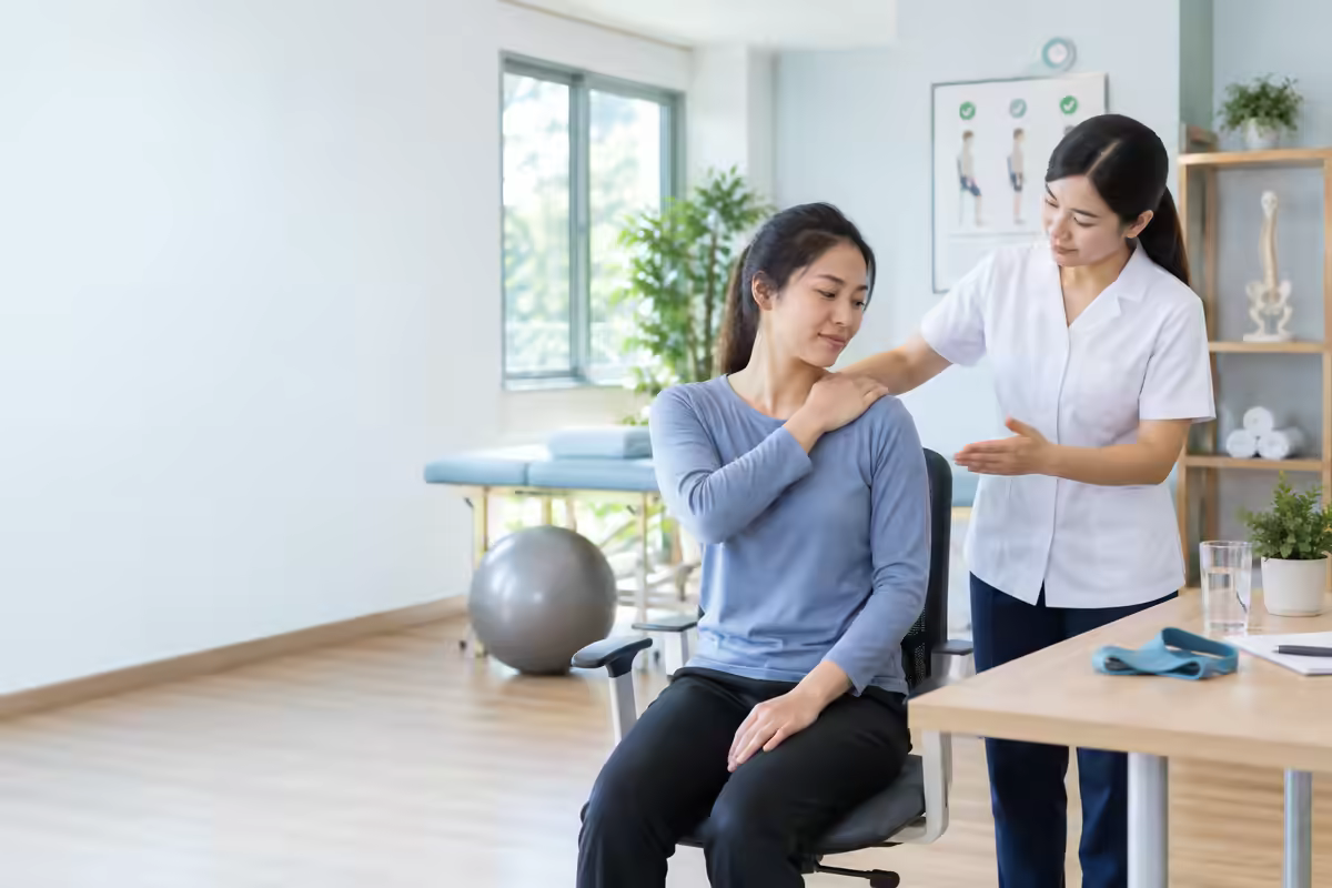 Chuyên viên vật lý trị liệu hướng dẫn xử trí đau cổ vai gáy bên trái