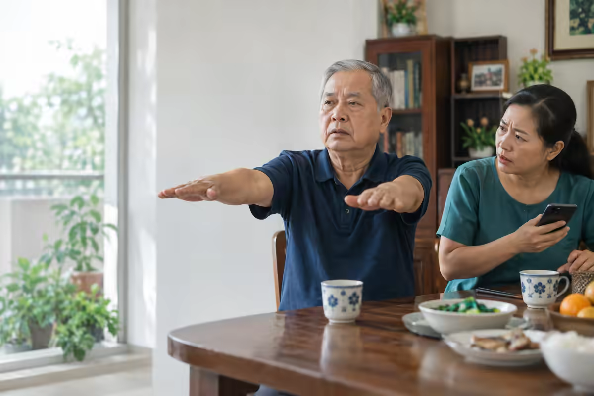 Người cao tuổi được người nhà kiểm tra dấu hiệu sớm của đột quỵ